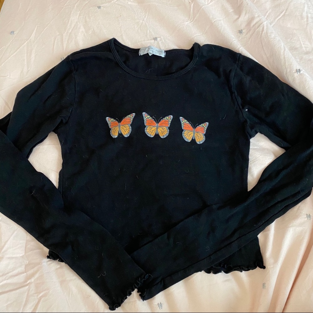 urban outfitters butterfly long sleeve black tee